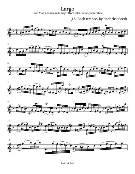 Free Sheet Music Js Bach Largo From Violin Sonata In C Major Bwv 1005 Arranged For Flute