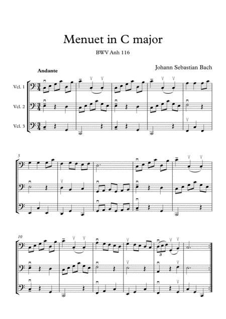 Js Bach Menuet For Cello Trio Sheet Music