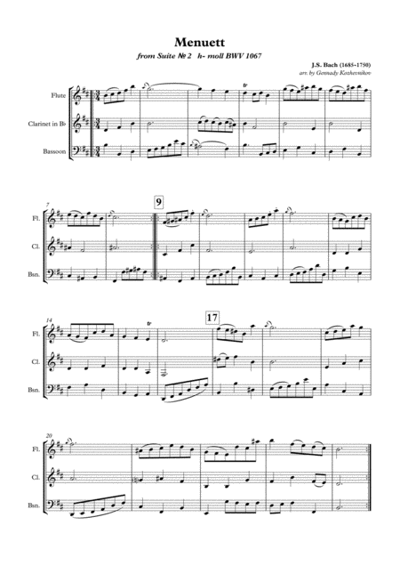 Js Bach Menuet From Suite 2 H Moll Bwv 1067 Sheet Music