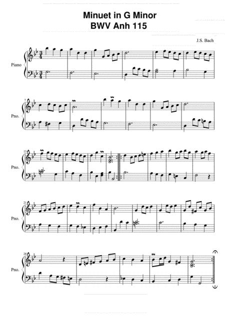 Js Bach Minuet In G Minor Bwv Anh 115 Original Version Sheet Music