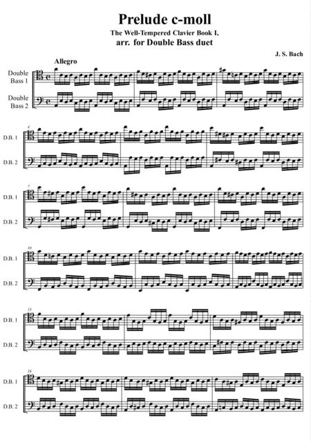 Js Bach Prelude Ii C Moll From The Well Tempered Clavier Book I Arr For Double Bass Duet Sheet Music