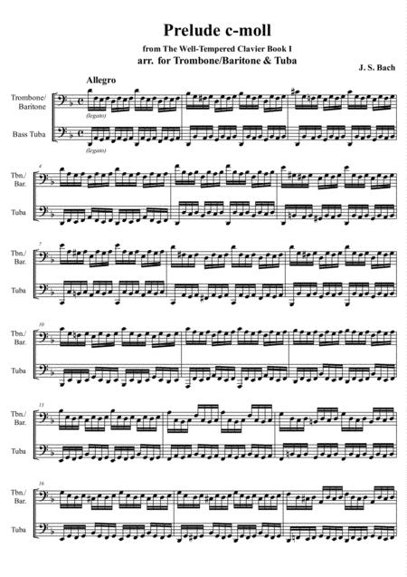 Js Bach Prelude Ii C Moll From The Well Tempered Clavier Book I Arr For Trombone Baritone Bass Tuba Duet Sheet Music