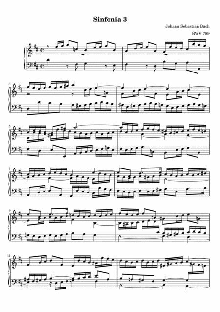 Js Bach Sinfonia 3 In D Major Bwv 789 Original Complete Version Sheet Music