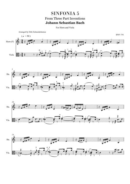 Free Sheet Music Js Bach Sinfonia 5 Arranged For Horn And Viola