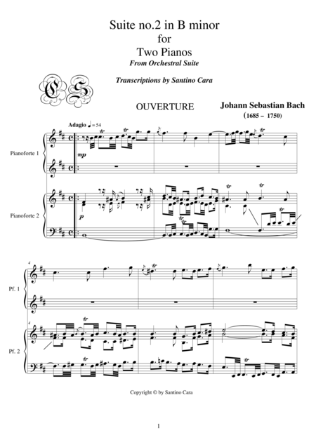 Free Sheet Music Js Bach Suite No 2 In B Minor Transcription For 2 Pianos