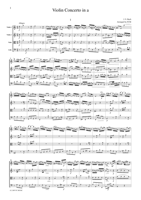 Free Sheet Music Js Bach Violin Concerto In A Bwv1041 For String Quartet Cb218