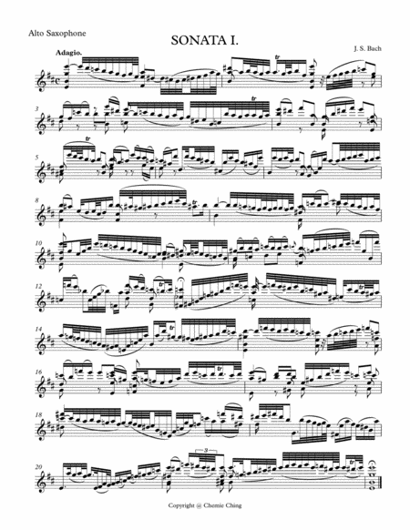 Free Sheet Music Js Bach Violin Sonata No 1 In G Minor Bwv 1001 Arranged For Alto Saxophone