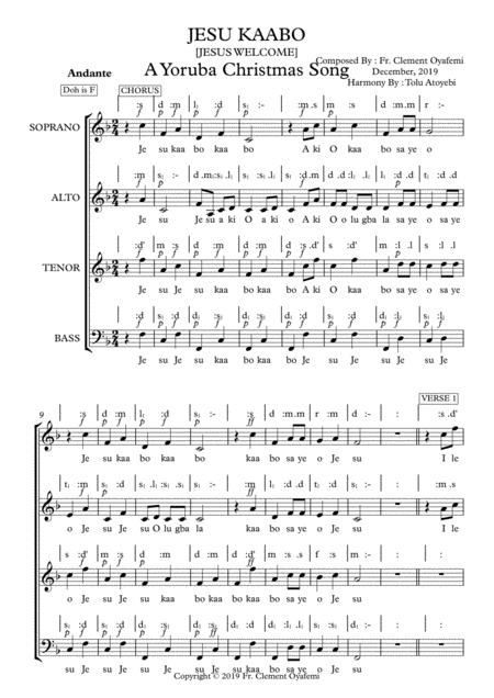 Free Sheet Music Js Kaabo Jesus Welcome A Yoruba Christmas Song