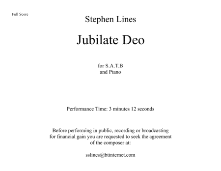 Jubilate Deo For Choir And Piano Sheet Music