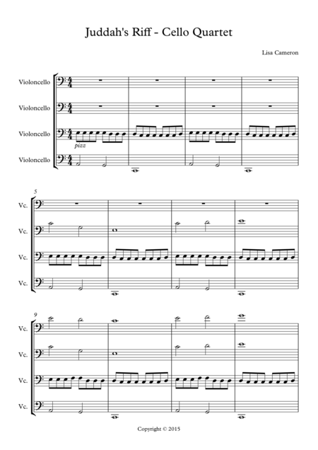 Free Sheet Music Juddahs Riff Cello Quartet