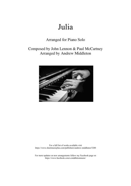 Julia Arranged For Solo Piano Sheet Music