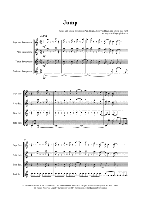 Free Sheet Music Jump By Van Halen Saxophone Quartet Satb