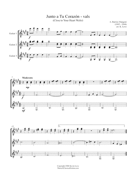 Junto A Tu Corazn Guitar Trio Score And Parts Sheet Music