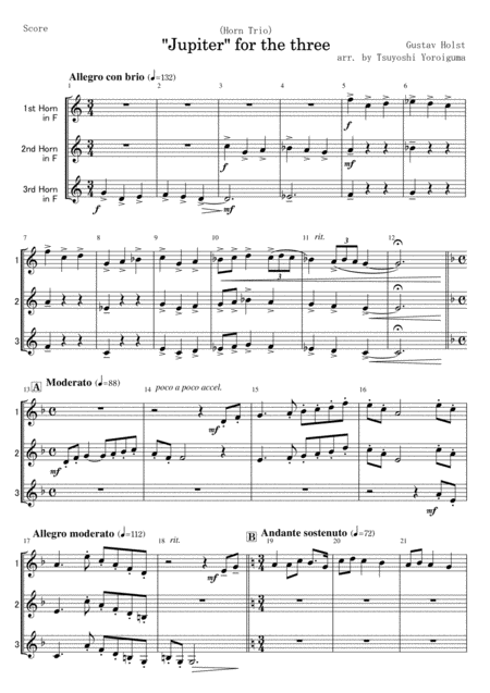 Jupiter For The Three Horn Trio Sheet Music