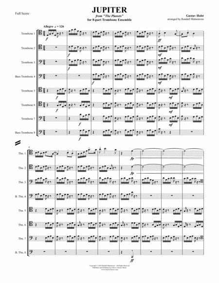 Free Sheet Music Jupiter From The Planets For 8 Part Trombone Ensemble