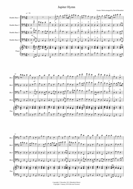 Free Sheet Music Jupiter Hymn For Double Bass Quartet