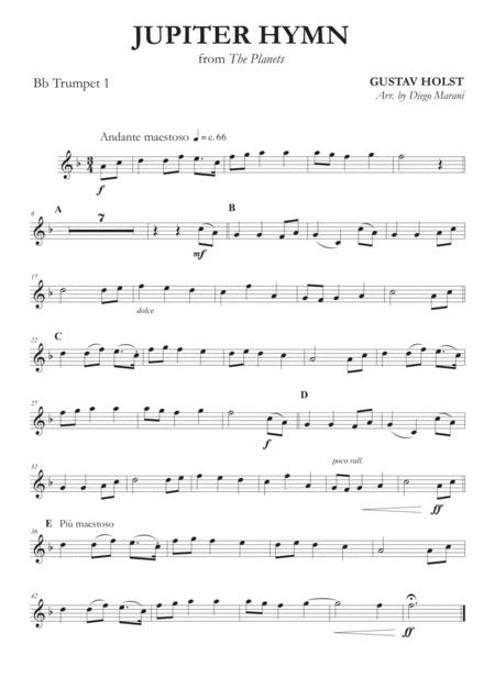 Jupiter Hymn From The Planets For Brass Quartet Sheet Music