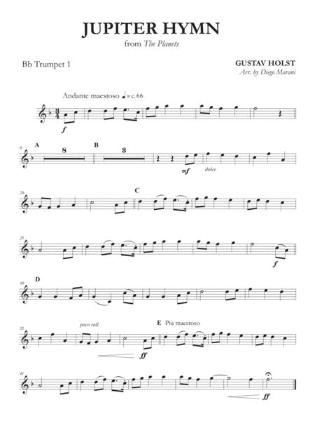 Jupiter Hymn From The Planets For Brass Quintet Sheet Music