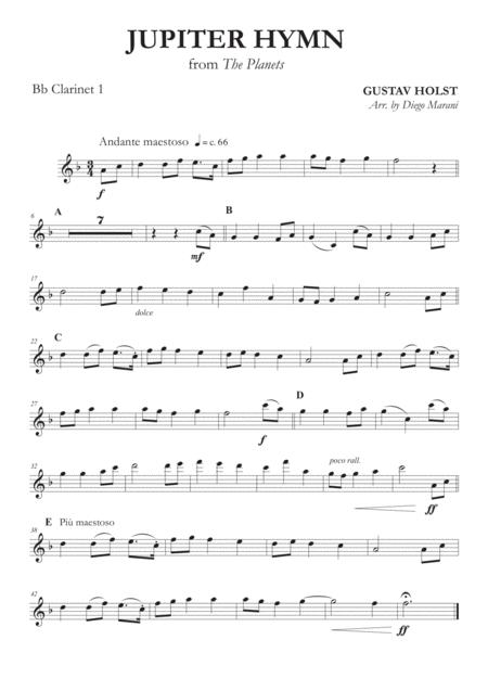 Jupiter Hymn From The Planets For Clarinet Quartet Sheet Music