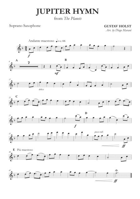 Free Sheet Music Jupiter Hymn From The Planets For Saxophone Quartet