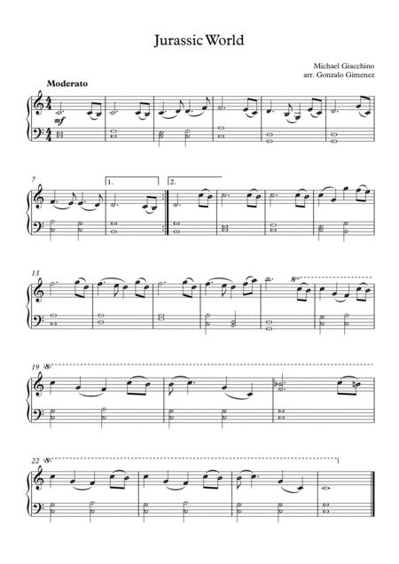 Free Sheet Music Jurassic World Beginners Level Include Notes Names