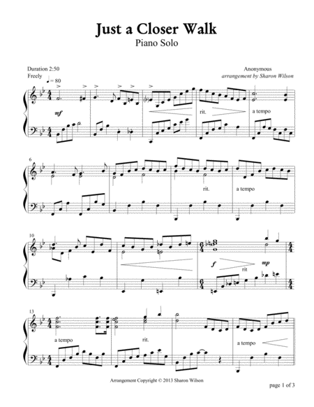 Just A Closer Walk Piano Solo Sheet Music