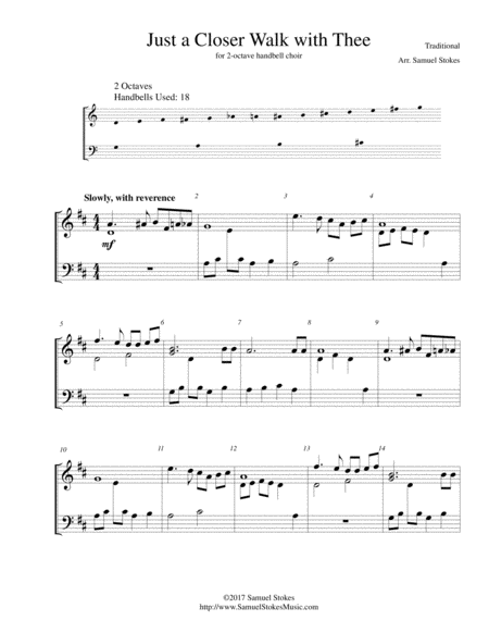 Free Sheet Music Just A Closer Walk With Thee For 2 Octave Handbell Choir