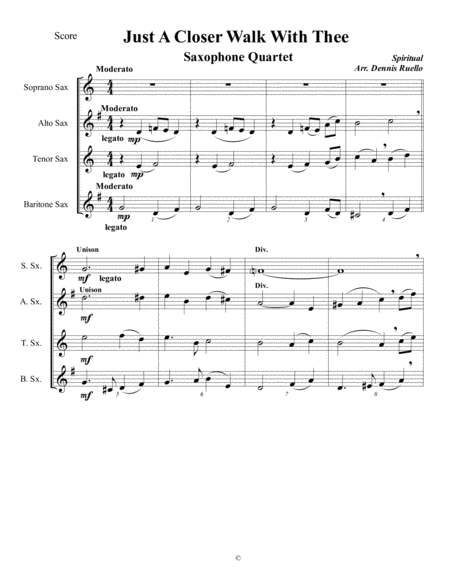 Just A Closer Walk With Thee Saxophone Quartet Jazz Funeral Style Satb Or Aatb Sheet Music