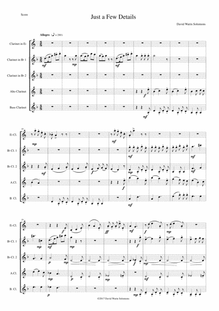 Just A Few Details For Clarinet Quintet E Flat 2 B Flats Alto And Bass Sheet Music