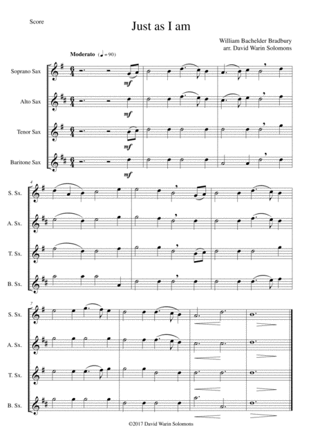 Free Sheet Music Just As I Am For Saxophone Quartet
