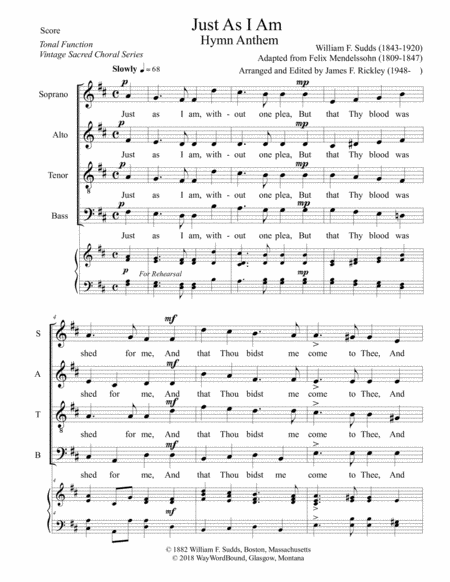 Just As I Am Hymn Anthem Sheet Music