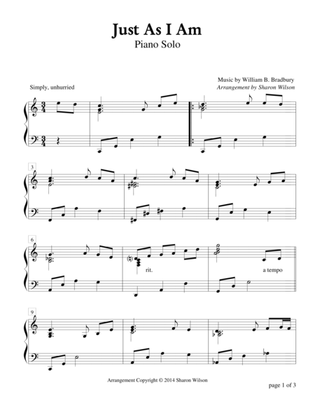 Just As I Am Piano Solo Sheet Music