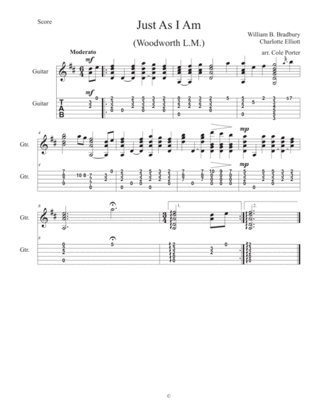 Free Sheet Music Just As I Am Solo Guitar