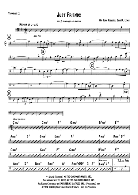 Free Sheet Music Just Friends For Two Trombone And Rhythm Section