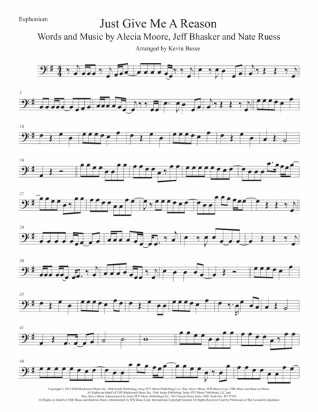 Just Give Me A Reason Euphonium Original Key Sheet Music