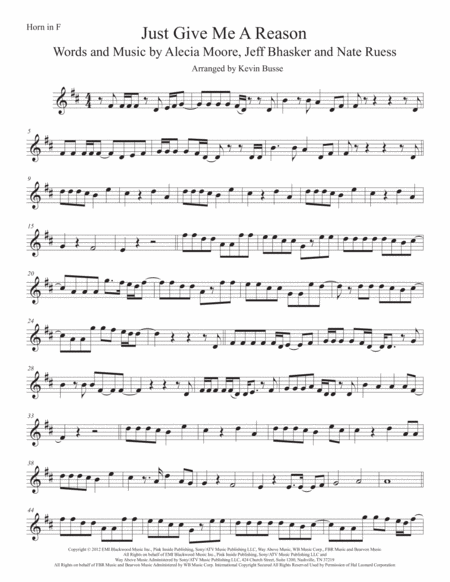 Just Give Me A Reason Horn In F Original Key Sheet Music