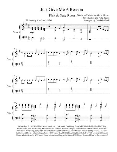 Just Give Me A Reason Piano Solo Sheet Music