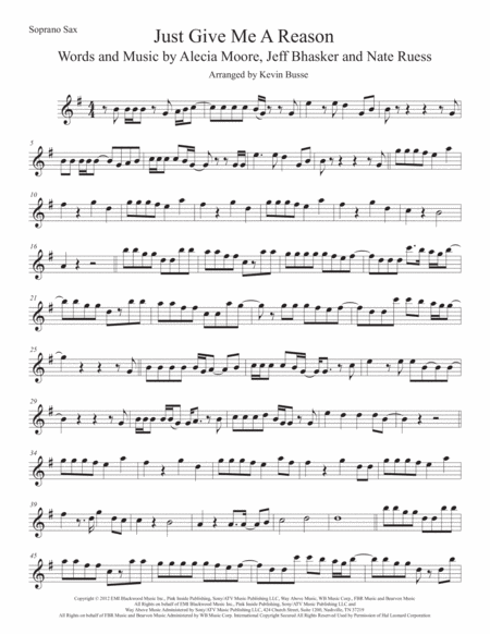 Just Give Me A Reason Soprano Sax Sheet Music