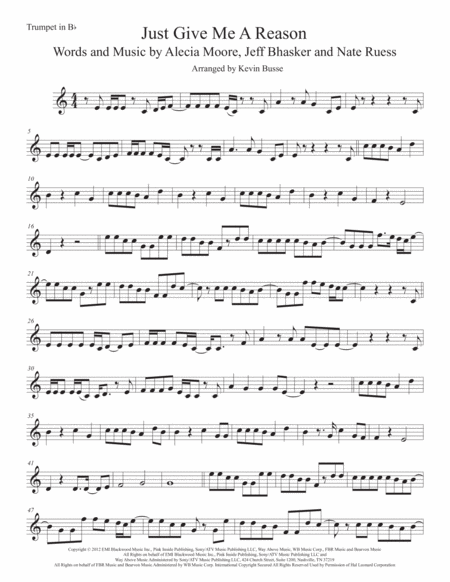 Just Give Me A Reason Trumpet Easy Key Of C Sheet Music