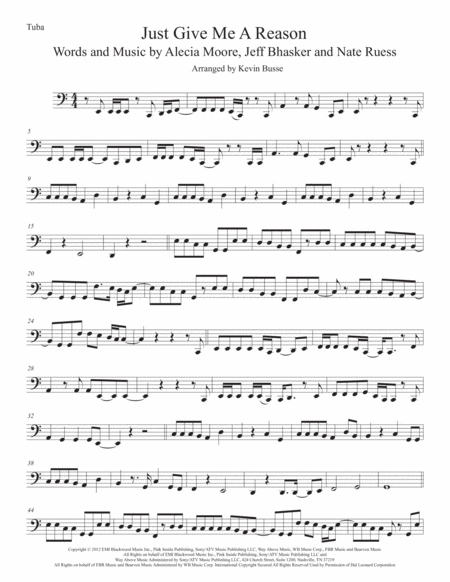 Just Give Me A Reason Tuba Easy Key Of C Sheet Music