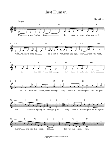 Free Sheet Music Just Human