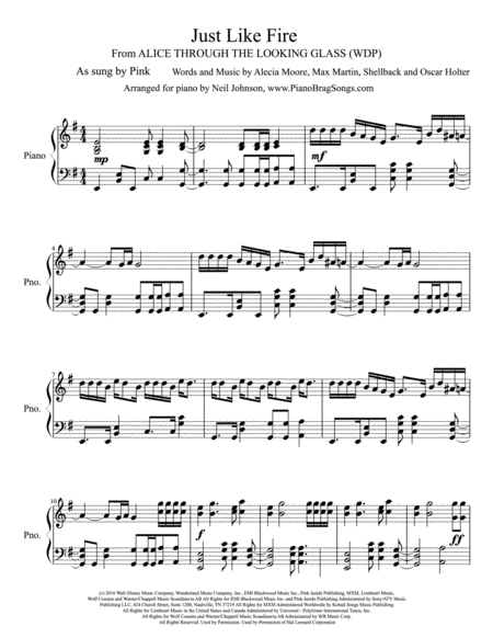 Just Like Fire From Alice Through The Looking Glass Wdp Sheet Music