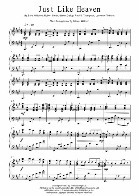 Free Sheet Music Just Like Heaven The Cure Solo Harp