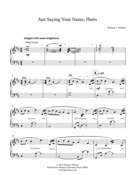 Free Sheet Music Just Saying Your Name Hurts