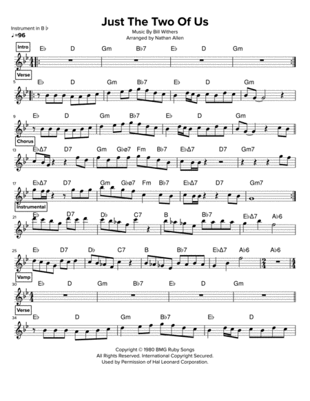 Just The Two Of Us Allen Music Tenor Saxophone Sheet Music