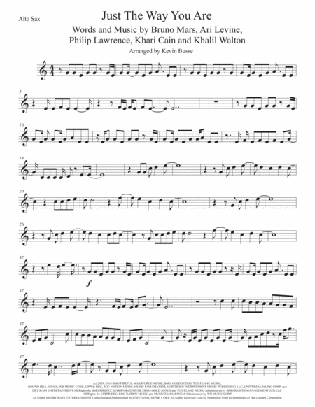 Free Sheet Music Just The Way You Are Alto Sax Easy Key Of C