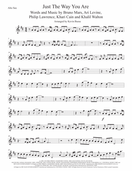 Just The Way You Are Alto Sax Original Key Sheet Music