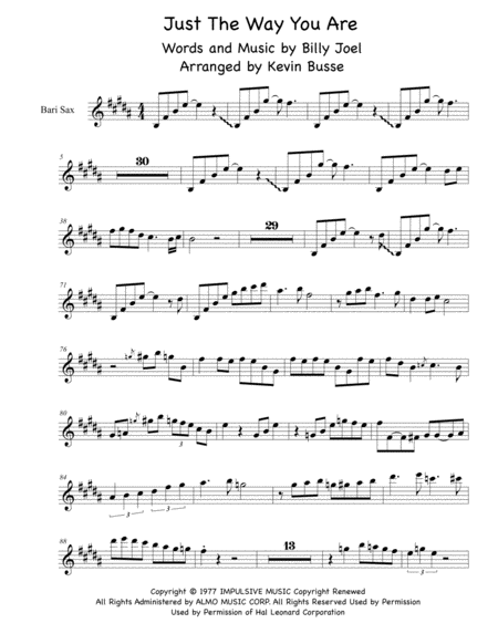 Just The Way You Are Bari Sax Solo Sheet Music