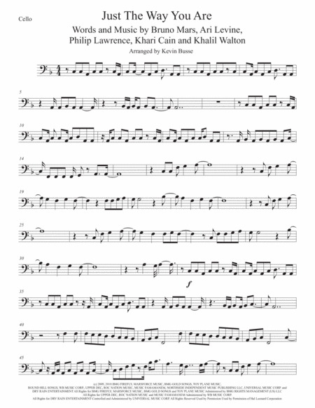 Free Sheet Music Just The Way You Are Cello Original Key