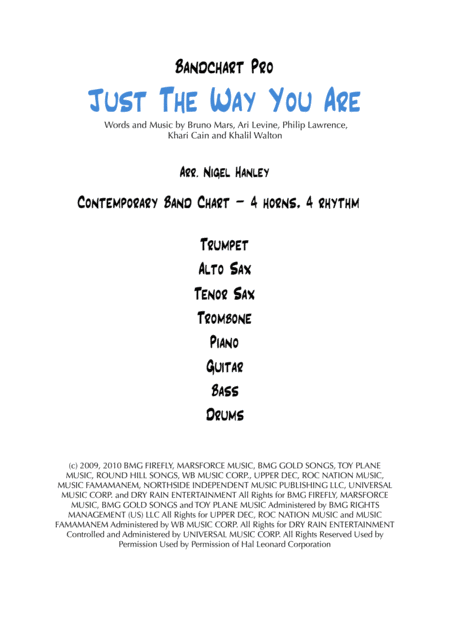 Just The Way You Are D 8pc Funk Rock Band Chart Sheet Music